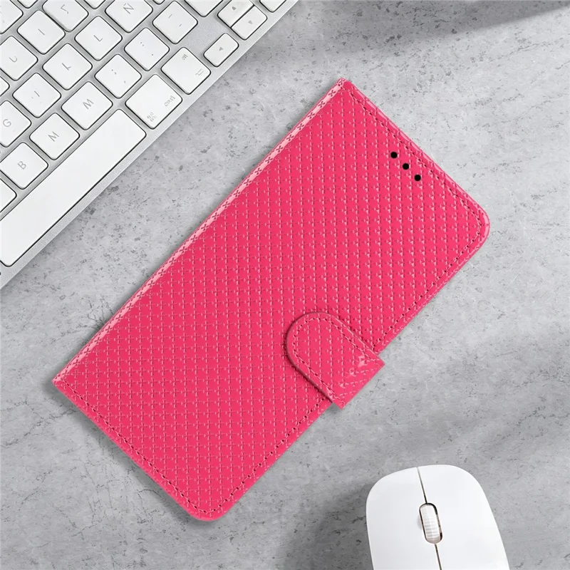 Étui portefeuille pour iPhone 16 Pro avec stand en cuir texturé diamant et dragonne - Rose