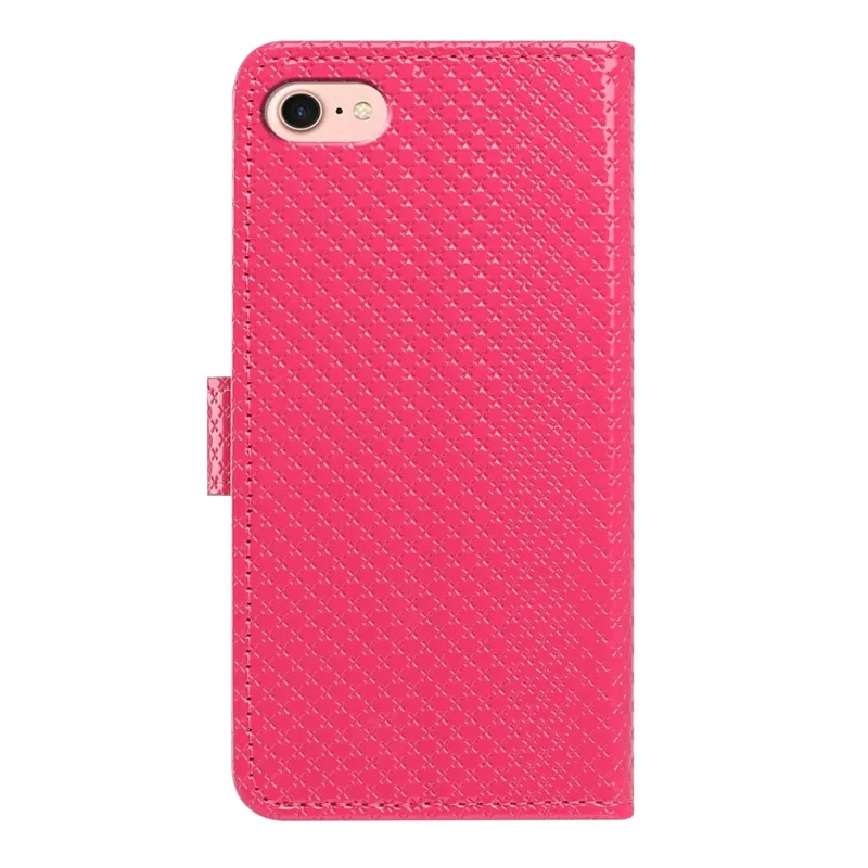 Funda tipo cartera con tapa de cuero con textura de diamante y soporte para iPhone 16e / 17e con correa de mano - Rosa