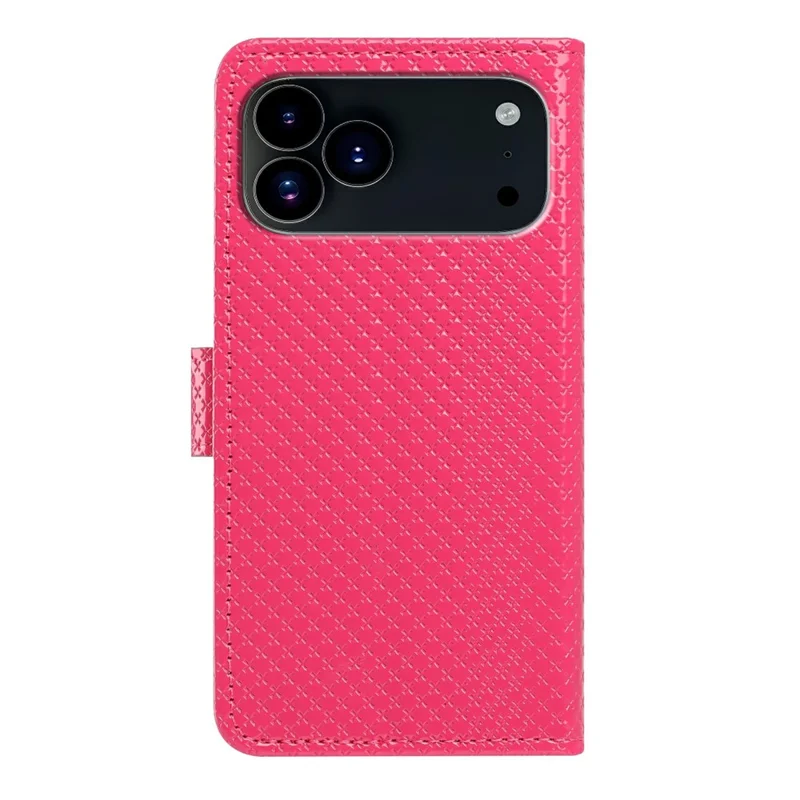 For iPhone 17 Pro Wallet Case Diamond Texture Leather Stand Flip Phone Cover with Wrist Strap - Rose