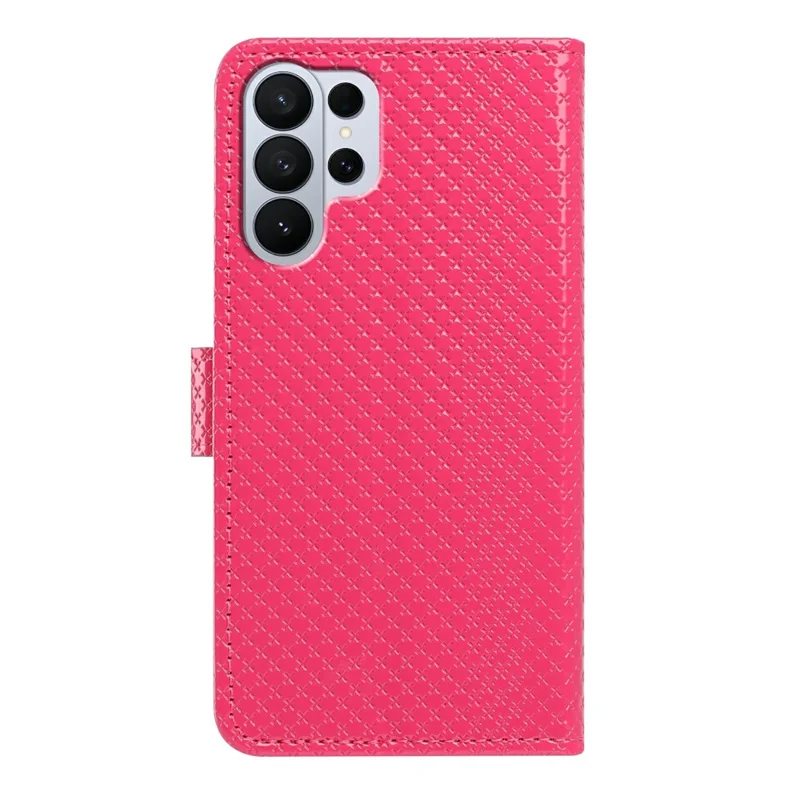 For Samsung Galaxy S26 Ultra Wallet Case Diamond Texture Leather Stand Flip Phone Cover with Wrist Strap - Rose