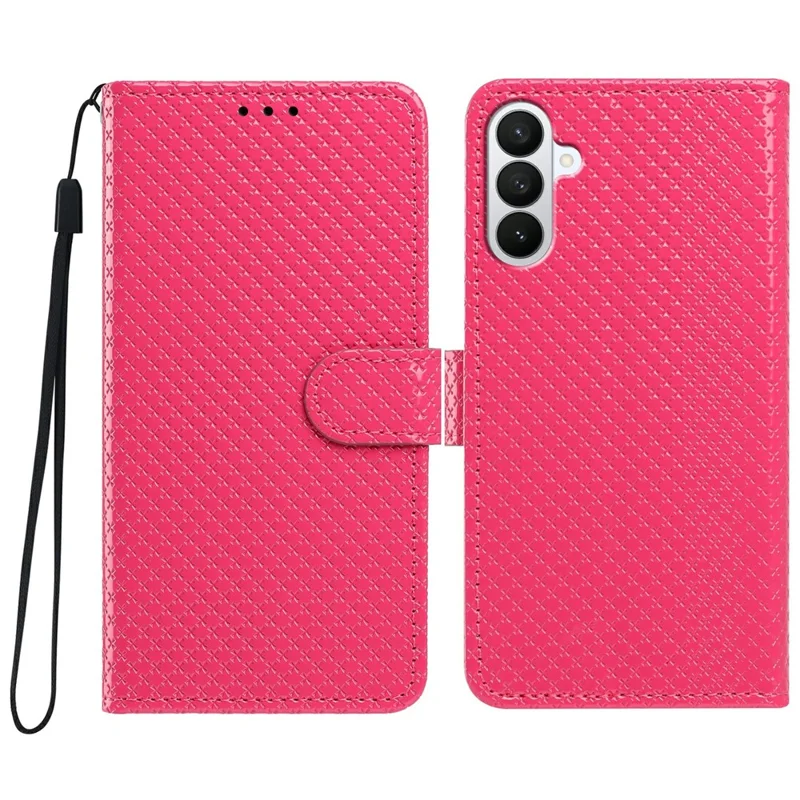 For Samsung Galaxy S26+ Wallet Case Diamond Texture Leather Stand Flip Phone Cover with Wrist Strap - Rose