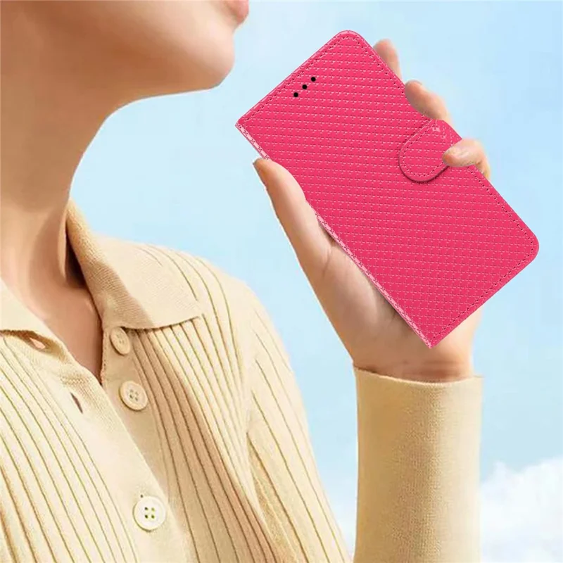 For Samsung Galaxy A56 5G Wallet Case Diamond Texture Leather Stand Flip Phone Cover with Wrist Strap - Rose