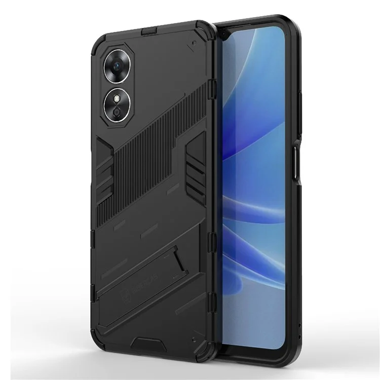 Custodia antiurto in PC rigido e TPU morbido per Oppo A17 4G, custodia protettiva per telefono con supporto - Nera