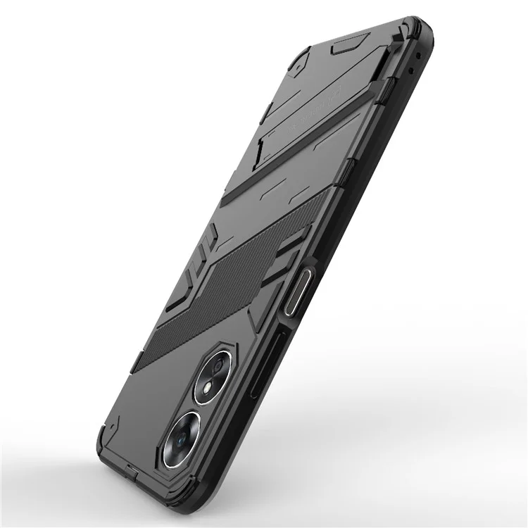 Custodia antiurto in PC rigido e TPU morbido per Oppo A17 4G, custodia protettiva per telefono con supporto - Nera