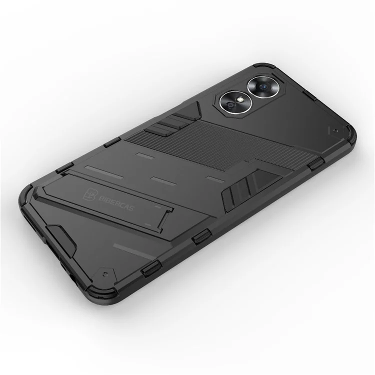 Custodia antiurto in PC rigido e TPU morbido per Oppo A17 4G, custodia protettiva per telefono con supporto - Nera