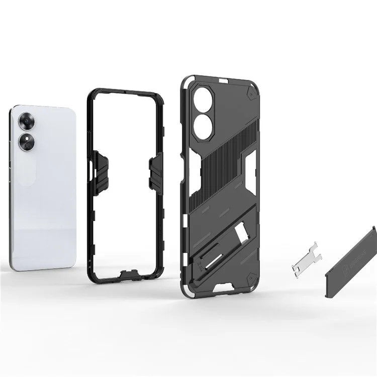 Custodia antiurto in PC rigido e TPU morbido per Oppo A17 4G, custodia protettiva per telefono con supporto - Nera