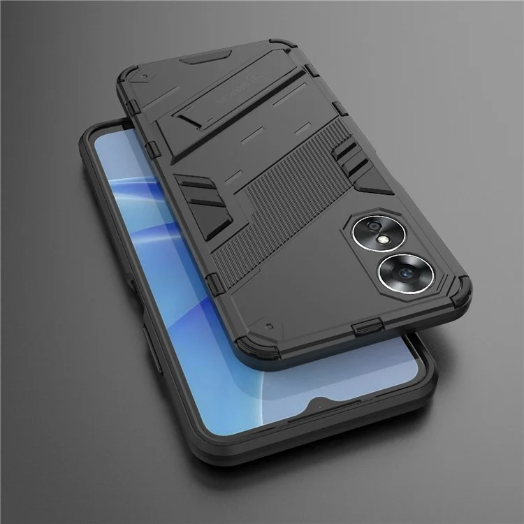 Custodia antiurto in PC rigido e TPU morbido per Oppo A17 4G, custodia protettiva per telefono con supporto - Nera