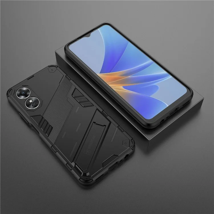 Custodia antiurto in PC rigido e TPU morbido per Oppo A17 4G, custodia protettiva per telefono con supporto - Nera
