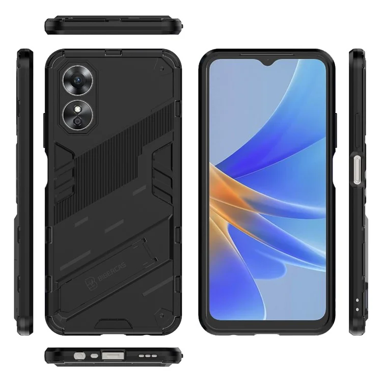 Custodia antiurto in PC rigido e TPU morbido per Oppo A17 4G, custodia protettiva per telefono con supporto - Nera