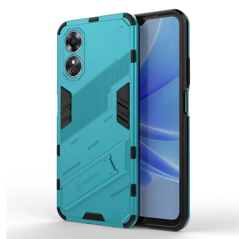 Hard PC Soft TPU Shockproof Case for Oppo A17 4G, Drop-proof Kickstand Protective Phone Cover - Baby Blue