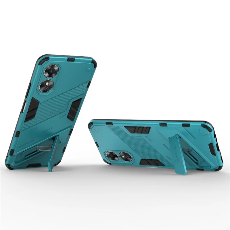Hard PC Soft TPU Shockproof Case for Oppo A17 4G, Drop-proof Kickstand Protective Phone Cover - Baby Blue