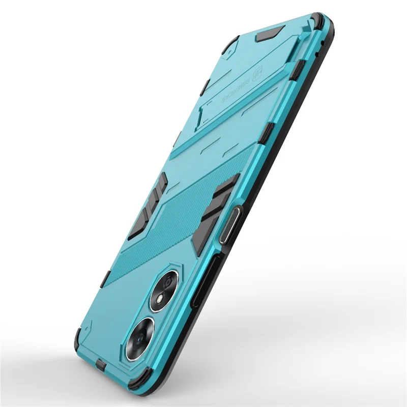 Hard PC Soft TPU Shockproof Case for Oppo A17 4G, Drop-proof Kickstand Protective Phone Cover - Baby Blue