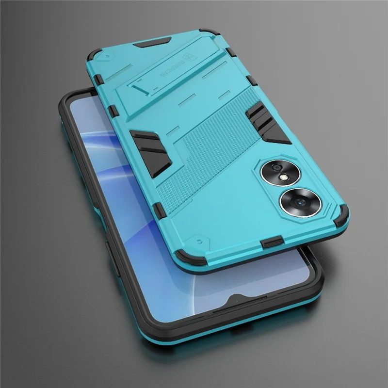 Hard PC Soft TPU Shockproof Case for Oppo A17 4G, Drop-proof Kickstand Protective Phone Cover - Baby Blue