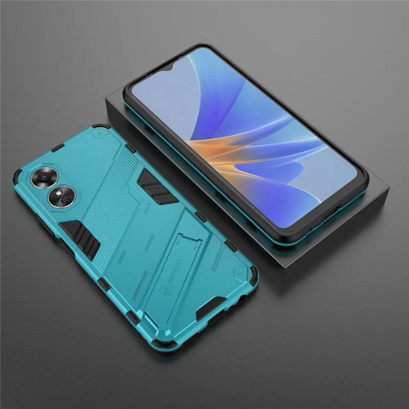 Hard PC Soft TPU Shockproof Case for Oppo A17 4G, Drop-proof Kickstand Protective Phone Cover - Baby Blue