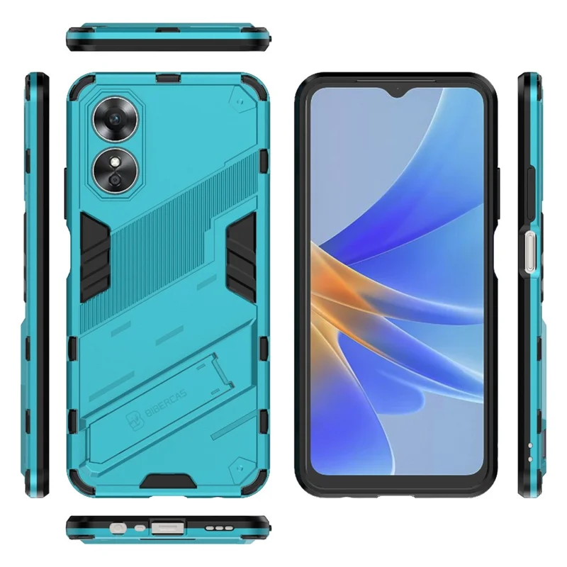 Hard PC Soft TPU Shockproof Case for Oppo A17 4G, Drop-proof Kickstand Protective Phone Cover - Baby Blue