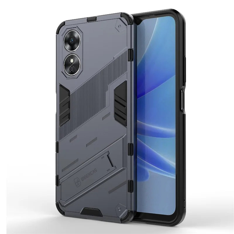 Twarda obudowa PC i miękka TPU odporna na wstrząsy dla Oppo A17 4G, ochronna obudowa z podstawką przeciwwypadkową - Szara