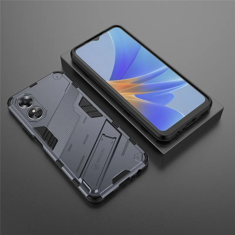 Twarda obudowa PC i miękka TPU odporna na wstrząsy dla Oppo A17 4G, ochronna obudowa z podstawką przeciwwypadkową - Szara