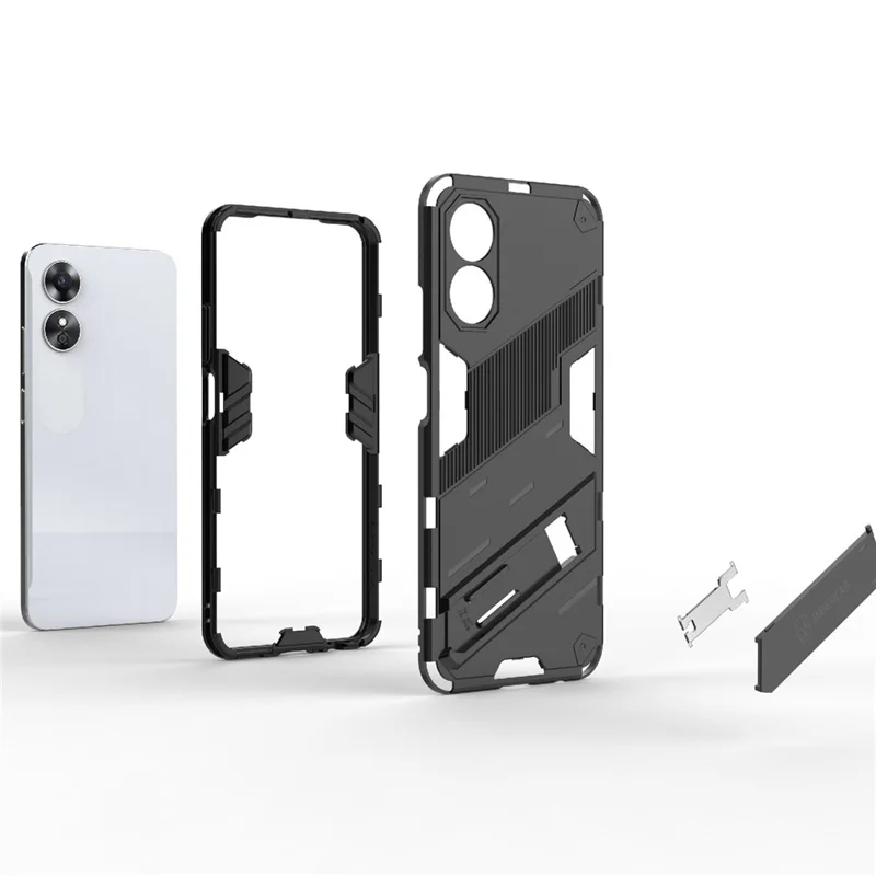 Twarda obudowa PC i miękka TPU odporna na wstrząsy dla Oppo A17 4G, ochronna obudowa z podstawką przeciwwypadkową - Szara