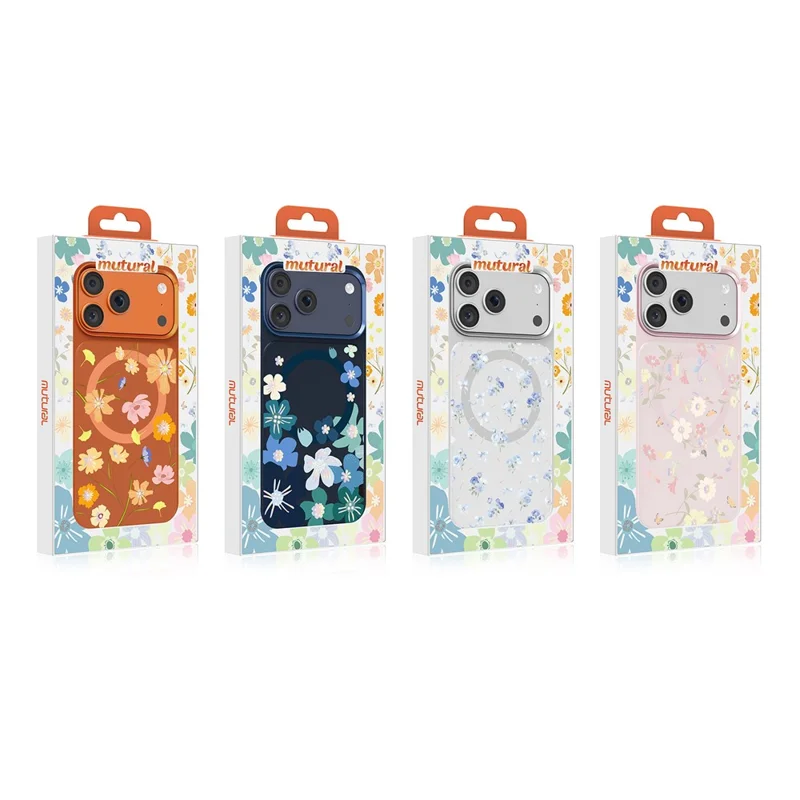 MUTURAL For iPhone 17 Pro Max Magnetic Case Flower Pattern Design Liquid Silicone + Glass + PC Phone Cover - Dark Blue
