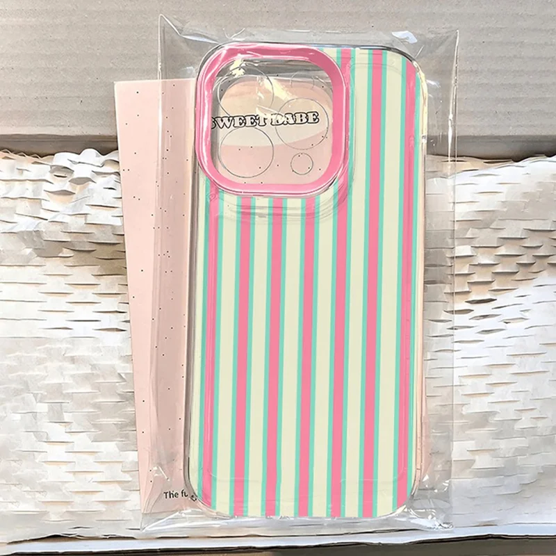 For iPhone 14 Pro Max Case Stripe Pattern PC + TPU Slim Fit Shockproof Phone Cover - Pink