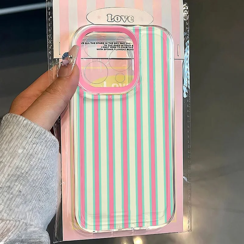 For iPhone 11 Pro Max Case Stripe Pattern PC + TPU Slim Fit Shockproof Phone Cover - Pink