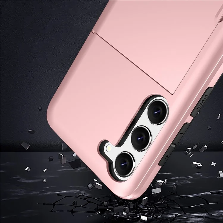 For Samsung Galaxy S23+ Mobile Phone Case TPU + PC Scratch-resistant Back Cover with Slide Card Holder - Rose Gold