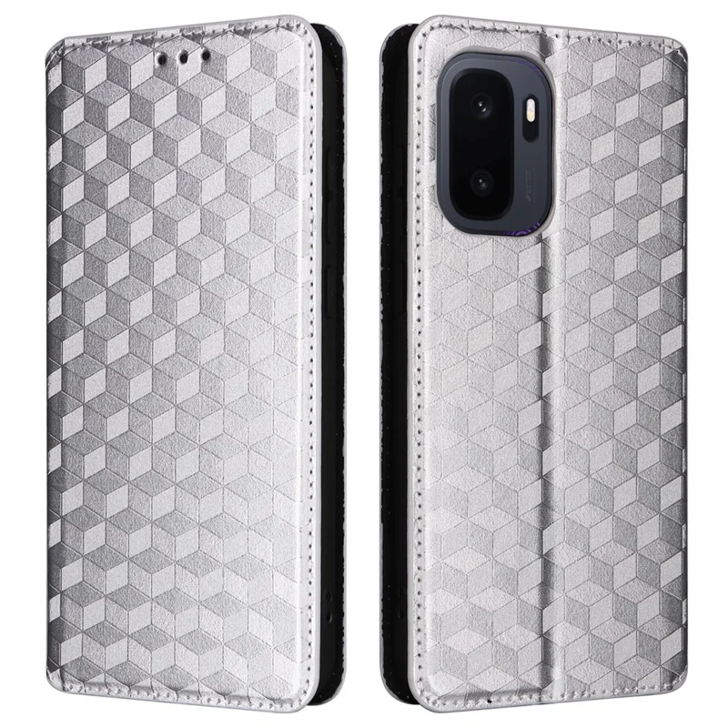 Coque portefeuille pour OnePlus Ace 6 Ultra 5G, housse en cuir PU avec motif losange imprimé - Argent