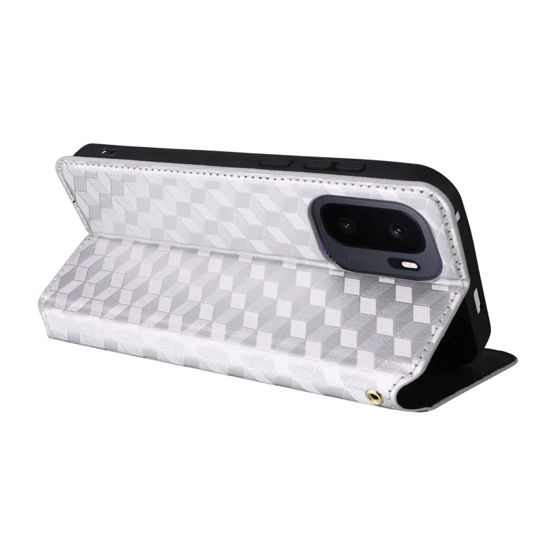 Coque portefeuille pour OnePlus Ace 6 Ultra 5G, housse en cuir PU avec motif losange imprimé - Argent