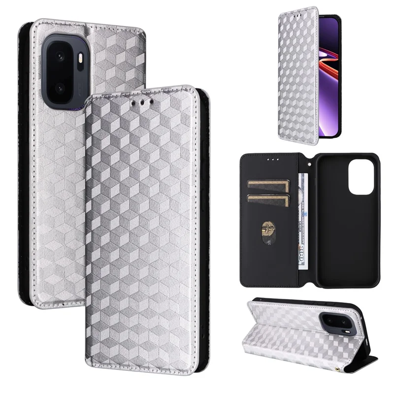 Coque portefeuille pour OnePlus Ace 6 Ultra 5G, housse en cuir PU avec motif losange imprimé - Argent