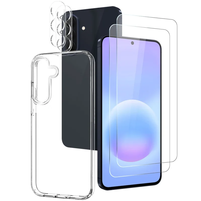 NORTHJO For Samsung Galaxy A57 5G TPU Phone Case with 2Pcs Front Screen Protector + 2Pcs Lens Film - Transparent