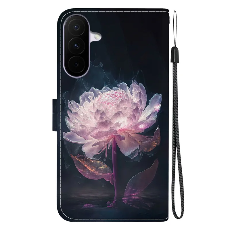 For Samsung Galaxy A27 5G Wallet Phone Case Anti-Drop Pattern Printing Leather Flip Cover with Strap - Purple Peony