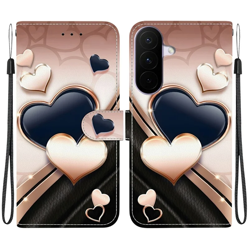 For Samsung Galaxy A27 5G Leather Case Stand Wallet Pattern Printing Phone Cover with Wrist Strap - Love