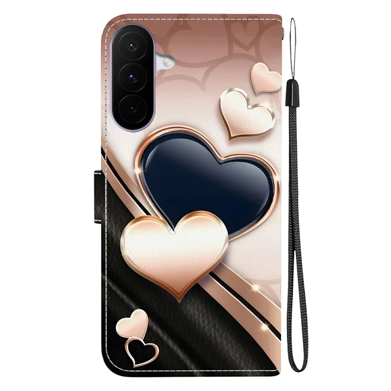 For Samsung Galaxy A27 5G Leather Case Stand Wallet Pattern Printing Phone Cover with Wrist Strap - Love