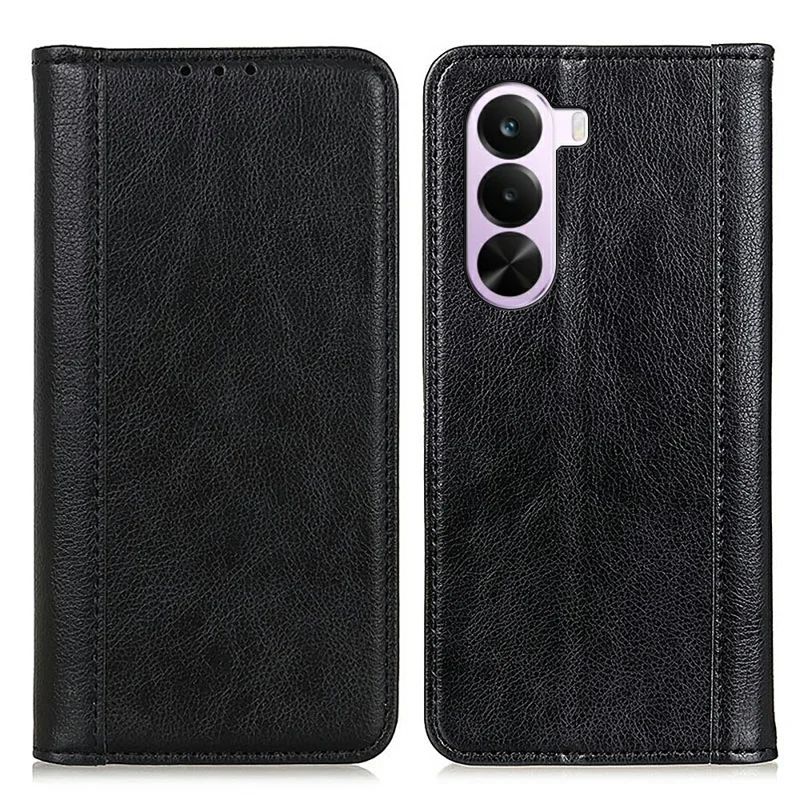 Funda tipo cartera de cuero split con textura de litchi y soporte para OnePlus Nord CE6 Lite 5G / Realme P4x 5G - Negro