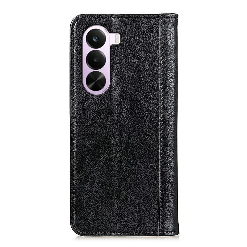 Funda tipo cartera de cuero split con textura de litchi y soporte para OnePlus Nord CE6 Lite 5G / Realme P4x 5G - Negro