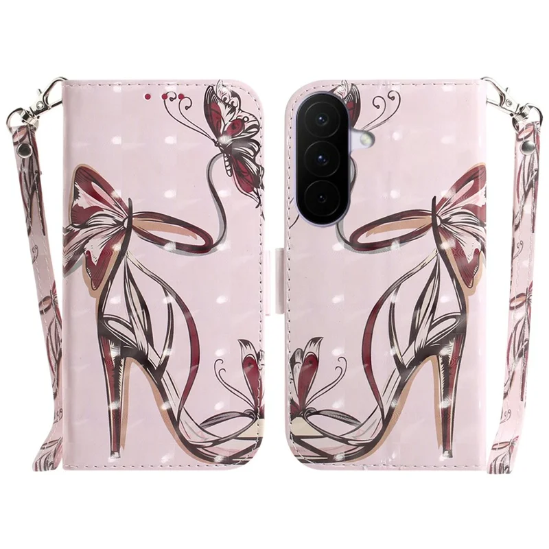 For Samsung Galaxy A27 Case Pattern Printing Leather Wallet Phone Cover with Wrist Strap - Butterfly High Heels