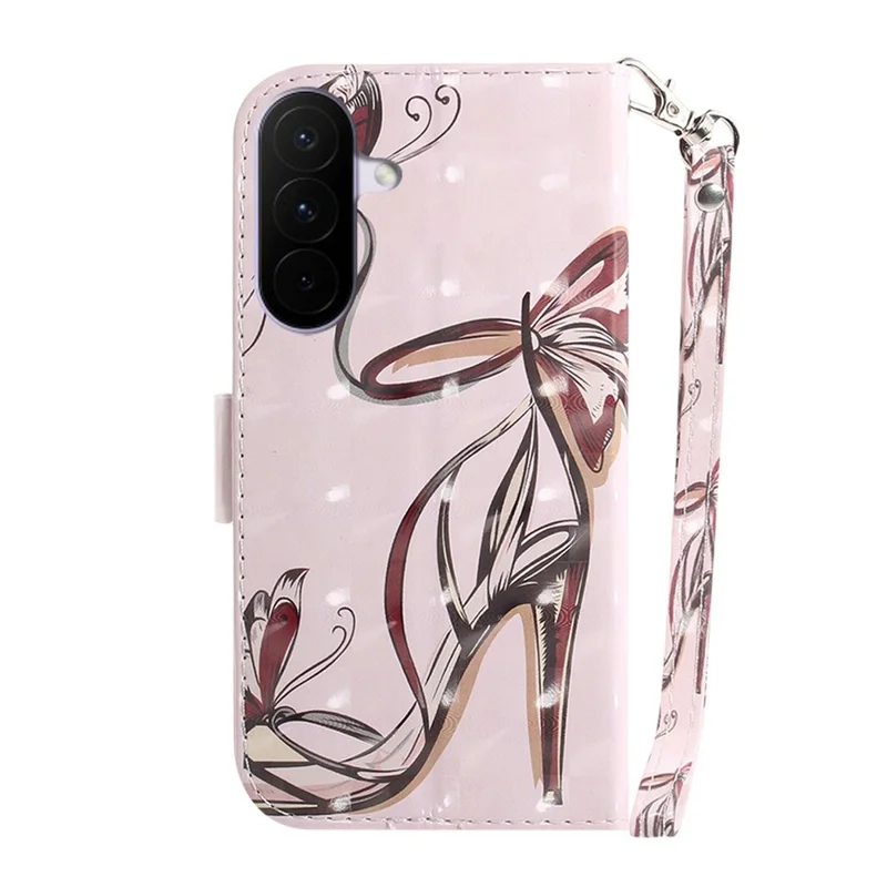 For Samsung Galaxy A27 Case Pattern Printing Leather Wallet Phone Cover with Wrist Strap - Butterfly High Heels