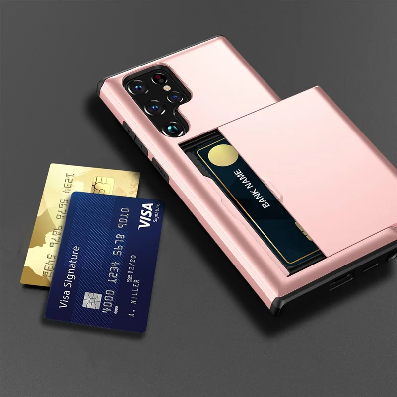 For Samsung Galaxy S23 Ultra Drop-proof Phone Case TPU + PC Mobile Phone Back Cover with Slide Card Holder