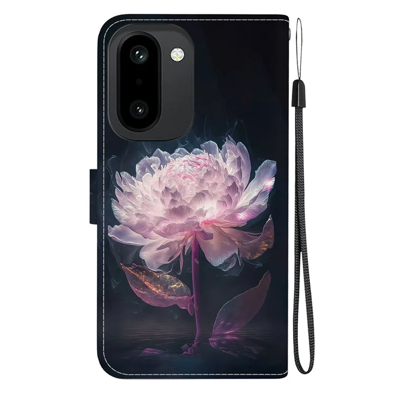 For OnePlus Ace 6 5G / 15R 5G / Ace 6T 5G Wallet Phone Case Anti-Drop Pattern Printing Leather Flip Cover with Strap - Purple Peony - Purple Peony