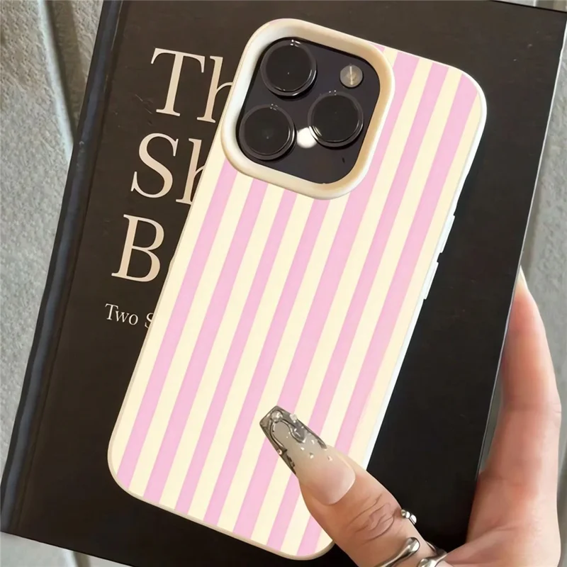 للهاتف iPhone 11 غطاء بخطوط عمودية من مادة TPU رفيع وواقٍ - أصفر + وردي