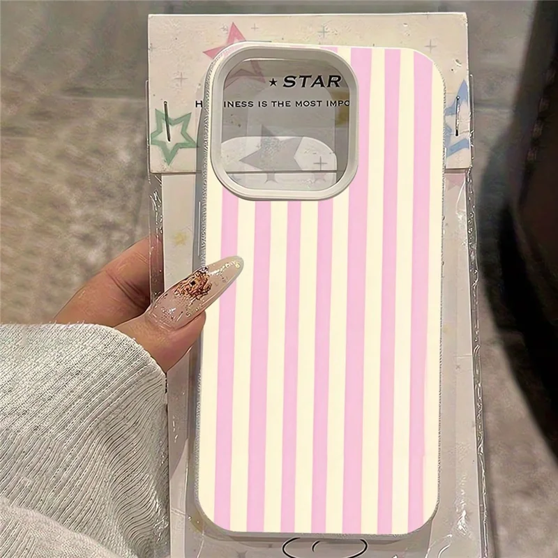 للهاتف iPhone 11 غطاء بخطوط عمودية من مادة TPU رفيع وواقٍ - أصفر + وردي