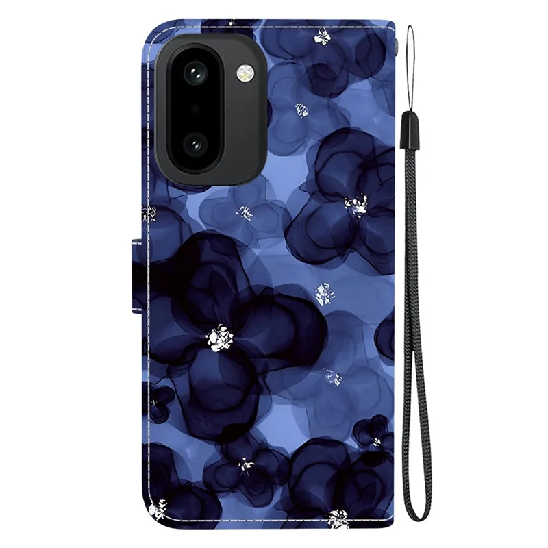 Wallet Case for OnePlus Ace 6 5G / Ace 6T 5G / 15R 5G Pattern Printing Leather Stand Phone Cover with Strap - Ink Blue Flower