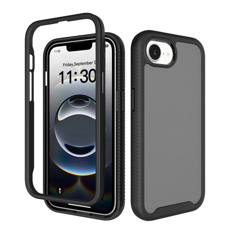 For iPhone 17e / 16e Case Translucent Matte Anti-Fingerprint PC + TPU 2 in 1 Phone Protective Cover - Black