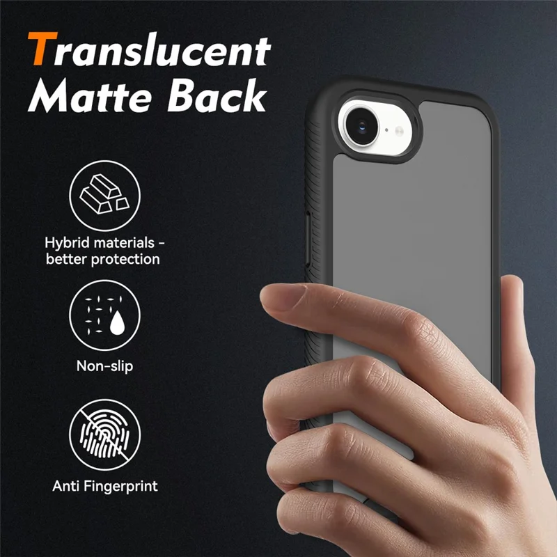 For iPhone 17e / 16e Case Translucent Matte Anti-Fingerprint PC + TPU 2 in 1 Phone Protective Cover - Black
