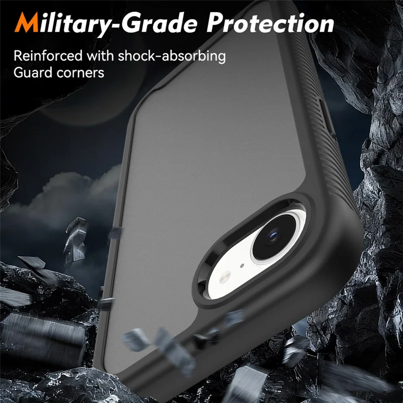 For iPhone 17e / 16e Case Translucent Matte Anti-Fingerprint PC + TPU 2 in 1 Phone Protective Cover - Black