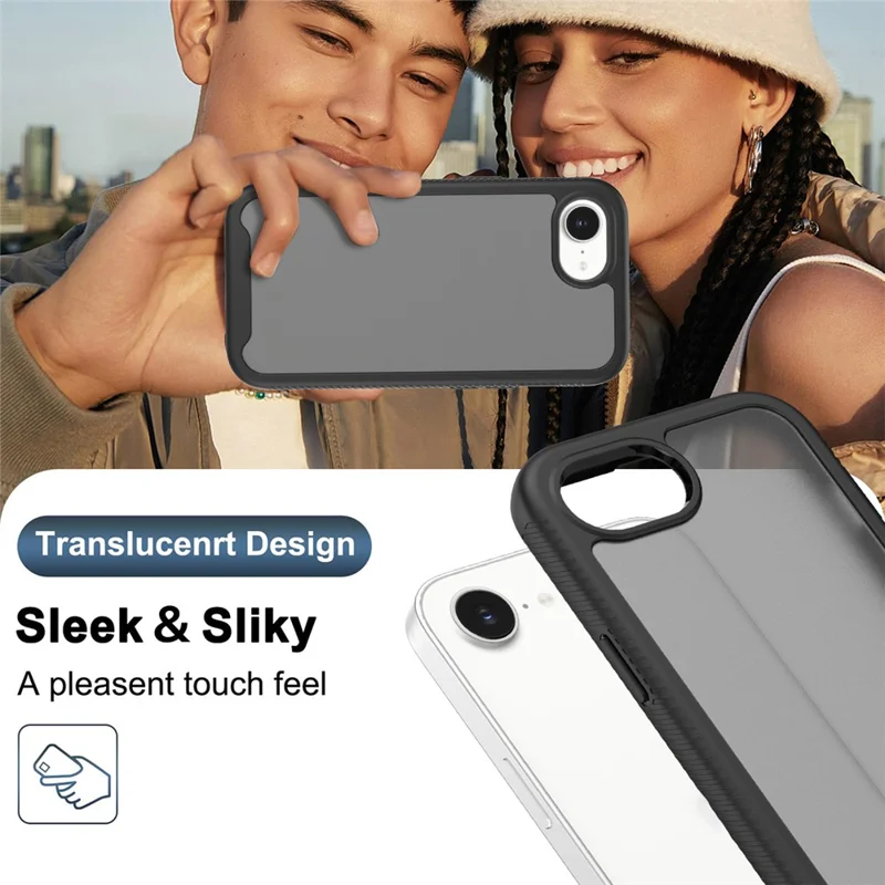 For iPhone 17e / 16e Case Translucent Matte Anti-Fingerprint PC + TPU 2 in 1 Phone Protective Cover - Black