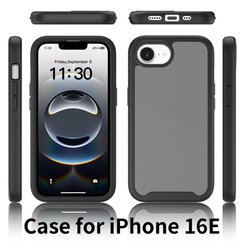 For iPhone 17e / 16e Case Translucent Matte Anti-Fingerprint PC + TPU 2 in 1 Phone Protective Cover - Black