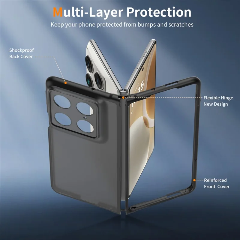 Für Motorola Razr Fold 5G Transluzenter Case Anti-Fingerprint Stoßfest TPU PC Schutzhülle - Grau - Schwarz