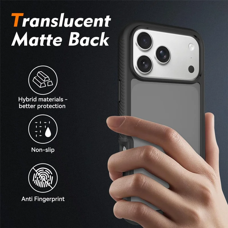 For iPhone 17 Pro Max Case Translucent Matte Anti-Fingerprint PC + TPU 2 in 1 Phone Protective Cover - Black