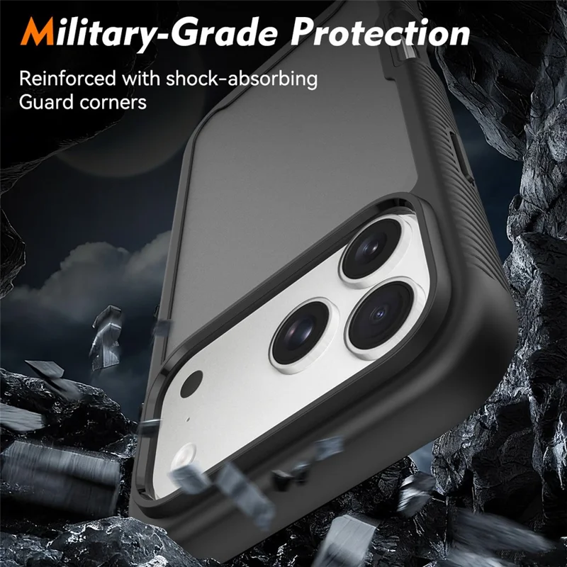 For iPhone 17 Pro Max Case Translucent Matte Anti-Fingerprint PC + TPU 2 in 1 Phone Protective Cover - Black